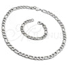 Stainless Steel Necklace and Bracelet, Figaro Design, Polished,, 06.278.0003