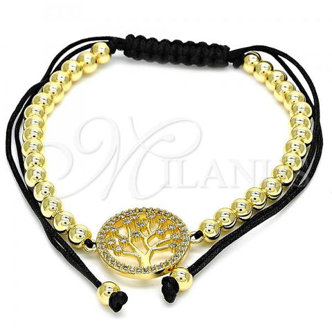 Oro Laminado Fancy Bracelet, Gold Filled Style Tree and Ball Design, with White Cubic Zirconia, Polished, Golden Finish, 03.299.0011.12