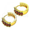 Oro Laminado Huggie Hoop, Gold Filled Style with Garnet Cubic Zirconia, Polished, Golden Finish, 02.210.0028.6.15