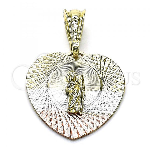 Oro Laminado Religious Pendant, Gold Filled Style San Judas and Heart Design, Diamond Cutting Finish, Tricolor, 05.351.0220
