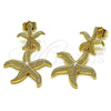 Oro Laminado Stud Earring, Gold Filled Style Star Design, Diamond Cutting Finish, Golden Finish, 02.163.0389
