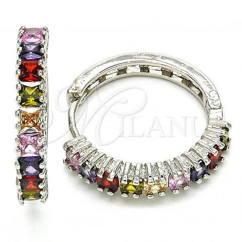 Rhodium Plated Huggie Hoop, with Multicolor Cubic Zirconia, Polished, Rhodium Finish, 02.210.0105.10.25