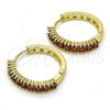 Oro Laminado Huggie Hoop, Gold Filled Style with Garnet Cubic Zirconia, Polished, Golden Finish, 02.210.0105.15.25