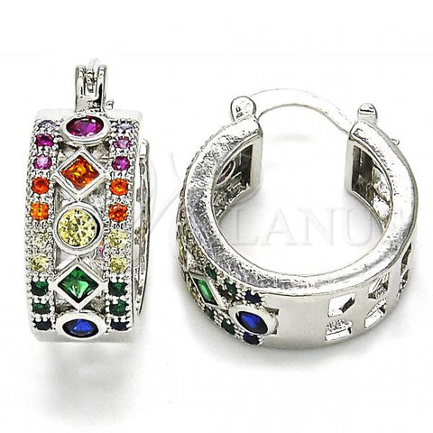 Rhodium Plated Small Hoop, with Multicolor Cubic Zirconia, Polished, Rhodium Finish, 02.210.0284.9.20