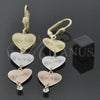Oro Laminado Long Earring, Gold Filled Style Heart Design, Diamond Cutting Finish, Tricolor, 5.117.016