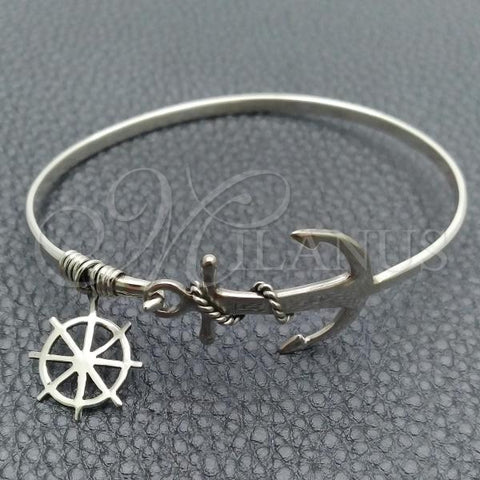 Sterling Silver Individual Bangle, Anchor and Rope Design, Polished, Silver Finish, 07.395.0005.05