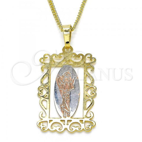 Oro Laminado Pendant Necklace, Gold Filled Style Divino Niño Design, Polished, Tricolor, 04.106.0059.20