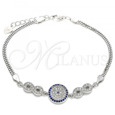 Sterling Silver Fancy Bracelet, Infinite Design, with Sapphire Blue and White Micro Pave, Polished, Rhodium Finish, 03.286.0028.07