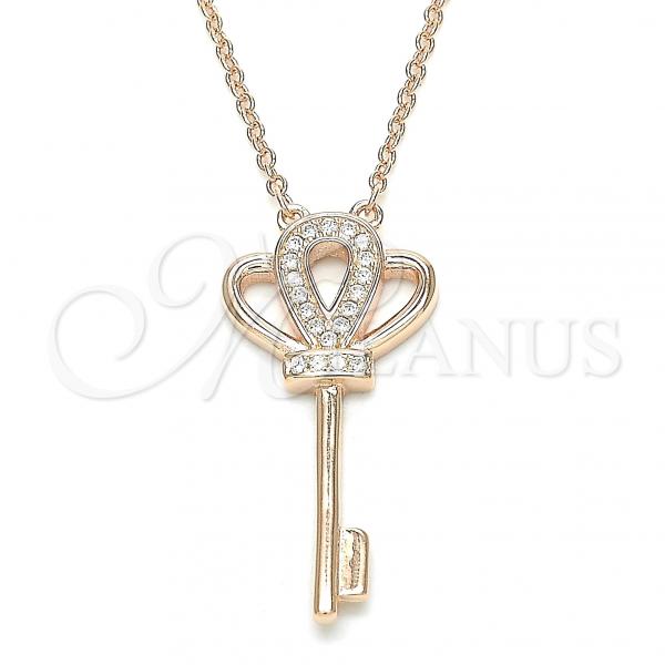 Sterling Silver Pendant Necklace, key Design, with White Cubic Zirconia, Polished, Rose Gold Finish, 04.336.0049.1.16