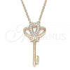 Sterling Silver Pendant Necklace, key Design, with White Cubic Zirconia, Polished, Rose Gold Finish, 04.336.0049.1.16