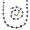 Oro Laminado Necklace and Bracelet, Gold Filled Style Evil Eye Design, Enamel Finish, Golden Finish, 06.63.0008.2