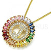 Oro Laminado Pendant Necklace, Gold Filled Style Initials Design, with Multicolor Cubic Zirconia, Polished, Golden Finish, 04.210.0014.1.20