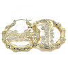 Oro Laminado Large Hoop, Gold Filled Style Nameplate and Bamboo Design, Polished, Golden Finish, 02.60.0152.55