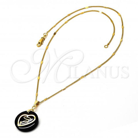 Oro Laminado Pendant Necklace, Gold Filled Style Virgen Maria Design, Black Resin Finish, Golden Finish, 04.09.0020.18