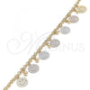 Oro Laminado Charm Anklet , Gold Filled Style Smile and Ball Design, Polished, Tricolor, 03.331.0078.10