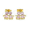 Oro Laminado Stud Earring, Gold Filled Style Little Boy and Little Girl Design, with Pink Cubic Zirconia, Polished, Golden Finish, 02.387.0021.2
