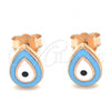 Sterling Silver Stud Earring, Teardrop Design, Turquoise Enamel Finish, Rose Gold Finish, 02.336.0119.2