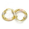 Oro Laminado Small Hoop, Gold Filled Style Hollow Design, Diamond Cutting Finish, Tricolor, 02.170.0168.25