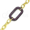 Oro Laminado Fancy Bracelet, Gold Filled Style Paperclip Design, with Ruby Micro Pave, Polished, Black Rhodium Finish, 03.341.0052.2.07