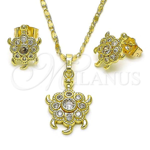 Oro Laminado Earring and Pendant Adult Set, Gold Filled Style Turtle Design, with White Cubic Zirconia, Polished, Golden Finish, 10.196.0162.1