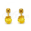 Stainless Steel Stud Earring, Heart Design, with Peridot Cubic Zirconia, Polished, Golden Finish, 02.271.0009.5