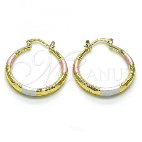 Oro Laminado Medium Hoop, Gold Filled Style Hollow Design, Diamond Cutting Finish, Tricolor, 02.213.0441.1.30