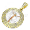 Oro Laminado Religious Pendant, Gold Filled Style Jesus and Greek Key Design, Polished, Tricolor, 05.380.0040.1