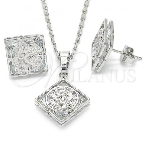 Rhodium Plated Earring and Pendant Adult Set, Butterfly Design, with White Cubic Zirconia, Polished, Rhodium Finish, 10.106.0005.1