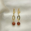 Oro Laminado Dangle Earring, Gold Filled Style Ball Design, with Brown Cubic Zirconia, Polished, Golden Finish, 02.02.0497.1