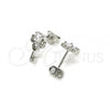 Sterling Silver Stud Earring, key Design, with White Cubic Zirconia, Polished, Rhodium Finish, 02.285.0072.1