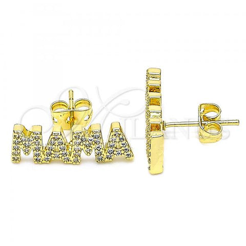 Oro Laminado Stud Earring, Gold Filled Style Mom Design, with White Micro Pave, Polished, Golden Finish, 02.341.0071
