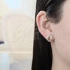 Oro Laminado Stud Earring, Gold Filled Style Heart Design, with White Cubic Zirconia, Polished, Golden Finish, 02.94.0099
