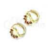 Oro Laminado Huggie Hoop, Gold Filled Style Heart Design, with Garnet Cubic Zirconia, Polished, Golden Finish, 02.210.0561.1.10