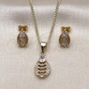 Oro Laminado Earring and Pendant Adult Set, Gold Filled Style Teardrop Design, with White Cubic Zirconia and White Micro Pave, Polished, Golden Finish, 10.342.0247
