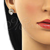 Oro Laminado Stud Earring, Gold Filled Style with White Cubic Zirconia, Polished, Golden Finish, 02.387.0018.5