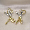 Oro Laminado Dangle Earring, Gold Filled Style Bow and Heart Design, Polished, Two Tone, 02.341.0194