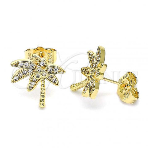 Oro Laminado Stud Earring, Gold Filled Style Tree Design, with White Cubic Zirconia and White Micro Pave, Polished, Golden Finish, 02.156.0588