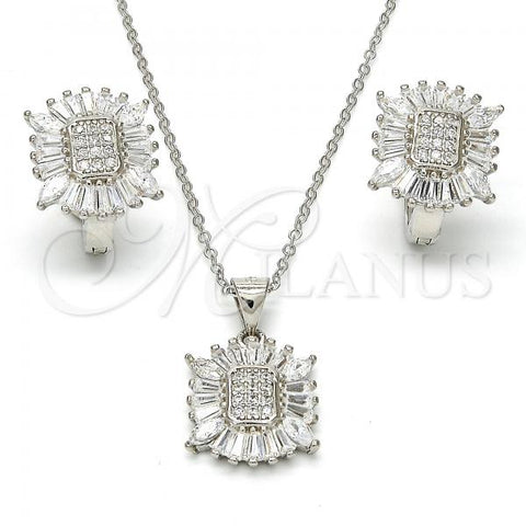 Sterling Silver Earring and Pendant Adult Set, with White Cubic Zirconia, Polished, Rhodium Finish, 10.175.0028