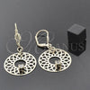 Oro Laminado Dangle Earring, Gold Filled Style Filigree and Flower Design, with White Cubic Zirconia, Matte Finish, Golden Finish, 02.64.0062