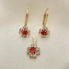 Oro Laminado Earring and Pendant Adult Set, Gold Filled Style Flower Design, with Cubic Zirconia, Golden Finish, 5.058.012