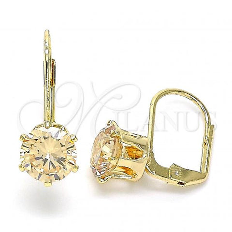 Oro Laminado Leverback Earring, Gold Filled Style with Golden Cubic Zirconia, Polished, Golden Finish, 5.128.082