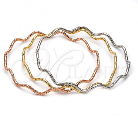 Oro Laminado Trio Bangle, Gold Filled Style Diamond Cutting Finish, Tricolor, 5.231.001.06