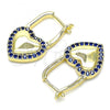 Oro Laminado Huggie Hoop, Gold Filled Style Lock and Heart Design, with Sapphire Blue Micro Pave, Polished, Golden Finish, 02.210.0624.12