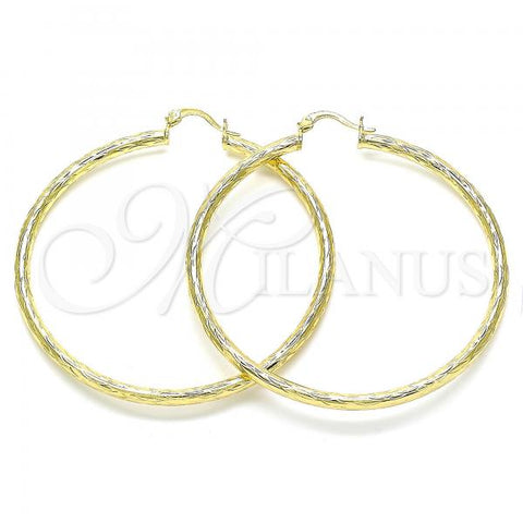 Oro Laminado Large Hoop, Gold Filled Style Diamond Cutting Finish, Golden Finish, 02.213.0242.1.60