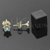 Oro Laminado Stud Earring, Gold Filled Style Flower Design, with White Crystal, Turquoise Enamel Finish, Golden Finish, 02.64.0331 *PROMO*