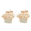 Sterling Silver Stud Earring, Crown Design, with White Cubic Zirconia, Polished, Rose Gold Finish, 02.336.0173.1