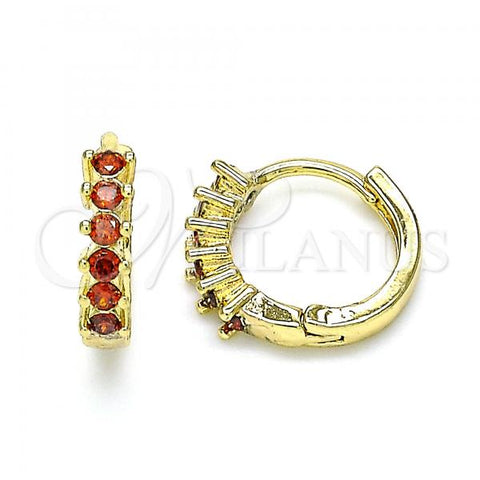 Oro Laminado Huggie Hoop, Gold Filled Style with Garnet Cubic Zirconia, Polished, Golden Finish, 02.284.0033.1.12