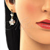 Oro Laminado Dangle Earring, Gold Filled Style Four-leaf Clover Design, Polished, Tricolor, 02.351.0074