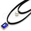 Oro Laminado Fancy Necklace, Gold Filled Style Choker and Ball Design, with Dark Tanzanite Cubic Zirconia and Ivory Pearl, Polished, Golden Finish, 04.215.0020.1.13