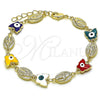 Oro Laminado Fancy Bracelet, Gold Filled Style Virgen Maria and Butterfly Design, Multicolor Enamel Finish, Golden Finish, 03.213.0223.2.07
